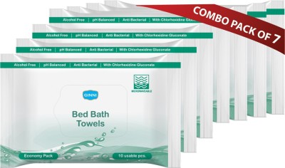 GINNI Hygiene Bed Bath Towel Wet Wipes for Adults, Patients & Refreshing Sponge Bath (Pack Of 7) (10 Towels Per Pack)(70 Tissues)