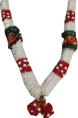 salvusappsolutions White Red Mix Golden Flower Garland Pooja Haar Mala for Idol- 1Pc-1ft fabric Garland(Multicolor)