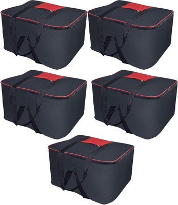 Home Style India Moisture Proof Nylon Big Underbed Storage Bag Cloth Organiser Cloth Storage Bag with Zip Closure and Handle (Pack of 4)(Black and Red)