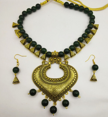 jatin imitation Metal Copper Green Jewellery Set(Pack of 1)