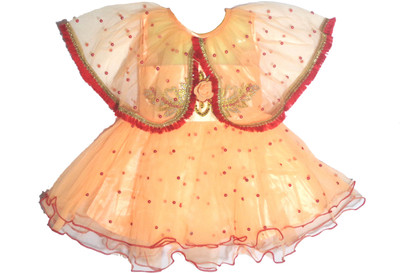 kids fashion hub Girls Midi/Knee Length Festive/Wedding Dress(Orange, Sleeveless)