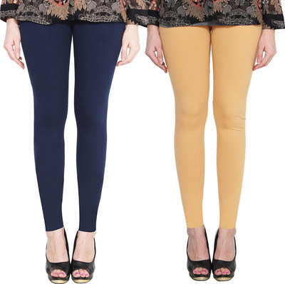 Clarita Ankle Length Western Wear Legging(Dark Blue, Beige, Solid)