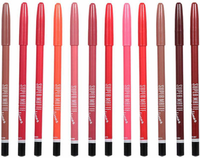 Makeup Fever MN Super Matte Creamy Lipliner Pencil pack of 12(Multicolor)