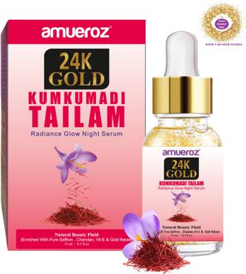 Amueroz 24K Gold Kumkumadi Tailam Radiance Glow Night Serum Enriched with Gold Flakes for Anti Aging, Dark Circles, Brighten and Smooth Complexion, Flawless Skin -15 ml  (15 ml)