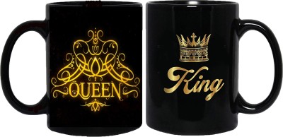 GiftByStyle King Queen Printed Black Coffee and Tea Cup Set -2 Gift for Birthday Wife , Couple , Friends , Lover Ceramic Coffee Mug(330 ml, Pack of 2)