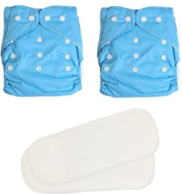 MOM'S PRIDE Reusable Solid Pocket Cloth Diapers With Inserts Pack of 2 (Multicolor)