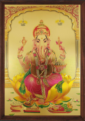SAI BALAJI ACRALICS ganesha photo with wall hanging frame Digital Reprint 13.14 inch x 8.14 inch Painting(With Frame)