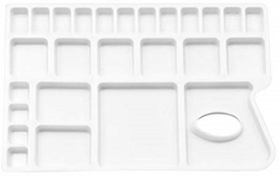 KHYATI Big Rectangle Shape Plastic Painting Plate with 26 Paint Wells Palettes(Set of 1, White)