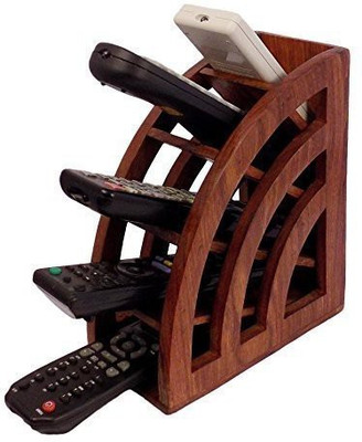 Voody 5 Compartments Wooden Remote Stand(Brown)