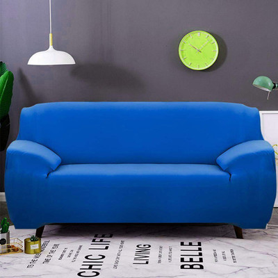 HOUSE OF QUIRK Polyester Plain 3 Seater Sofa Cover(Blue Pack of 1)