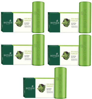 BIOTIQUE Pack of 5 Bio Basil And Parsley Revitalizing Body Soap, 150g ( For All Skin Types )(5 x 150 g)