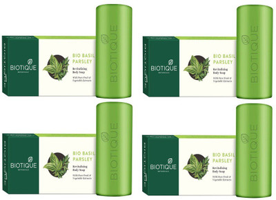 BIOTIQUE Pack of 4 Bio Basil And Parsley Revitalizing Body Soap, 150g ( For All Skin Types )(4 x 37.5 g)