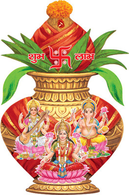 god & god's 61 cm Diwali Pooja With kalash Wall Sticker 780 Self Adhesive Sticker(Pack of 1)