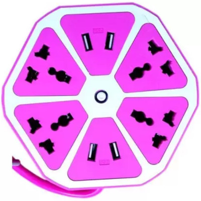 Aarsh Tech Universal USB Hexagon Extension Board 4 Socket Surge Protector 4 Socket Extension Boards 8  Socket Extension Boards(Pink, 1.8 m, With USB Port)