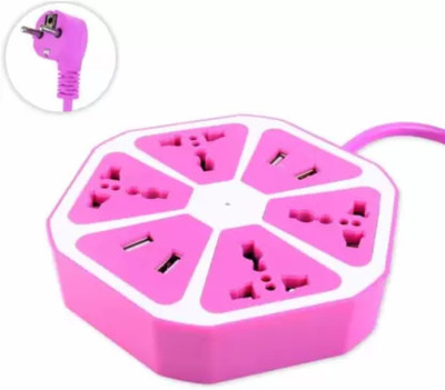 Aarsh Tech USB Hexagon Socket Extension board And Surge Protector 4 Socket And 4 Usb Extension Boards 8  Socket Extension Boards(Pink, 1.8 m, With USB Port)
