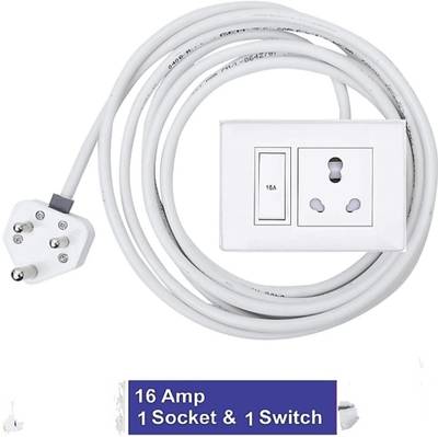 Hopedwell Power Extension Board With Long Wire 5 Meter (1.5mm) 1 Socket 1 Switch 15/16 Amp With New Modular Accessories For Hospital/Office/Home Etc 1  Socket Extension Boards  (White)