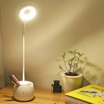 FIRSTLIKE Study Desk Light with 360 Degree Flexible, Modern Touch Control, Advanced Pen and Mobile Holder Design with Night Lamp Table Lamp(All in one Table Lamp) Study Lamp(45 cm, White)