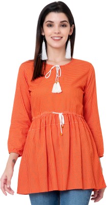 SANU FASHION Casual 3/4 Sleeve Printed Women Orange, Beige Top