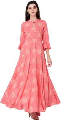 SANU FASHION Women Printed Flared Kurta(Pink)