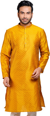 Erach India Men Solid Straight Kurta(Yellow)