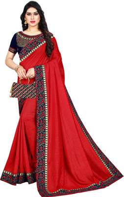 Krishna R Fashion Woven Bollywood Vichitra Saree(Red)