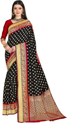 Sariya Woven, Embellished Kanjivaram Silk Blend, Jacquard Saree(Black)
