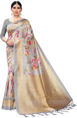 NAMASYA FASHION Floral Print Daily Wear Art Silk Saree(Grey)