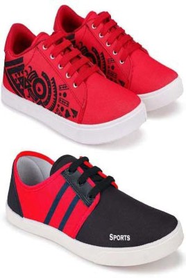 Airland Combo (Pack of 2) Sneakers For Men(Red, Black , 7)