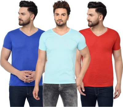 Unite Wear Solid Men V Neck Dark Blue, Light Blue, Red T-Shirt