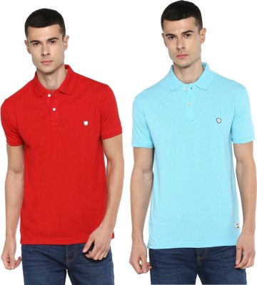 Alan Jones Solid Men Polo Neck Light Blue, Red T-Shirt