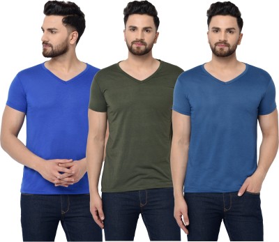 Unite Wear Solid Men V Neck Dark Green, Blue T-Shirt