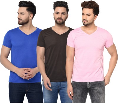 Adorbs Solid Men V Neck Blue, Black, Pink T-Shirt