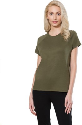 VAN HEUSEN Solid Women Round Neck Green T-Shirt