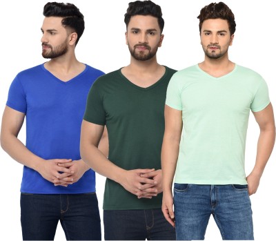 Unite Wear Solid Men V Neck Dark Green, Blue, Light Green T-Shirt