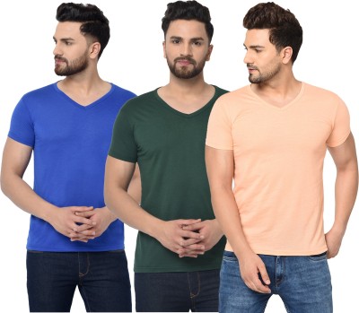 Unite Wear Solid Men V Neck Dark Green, Blue, Orange T-Shirt