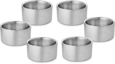 URBAN SPOON Stainless Steel Vegetable Bowl Stainless Steel Double wall Mini Bowl, Katori, Wati Set 6 Pcs - 200 Ml Each(Pack of 6, Silver)