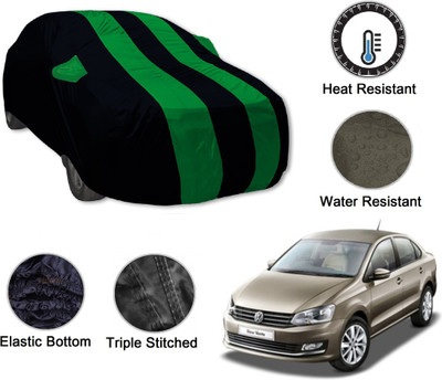 Amanzo Car Cover For Volkswagen Vento (With Mirror Pockets)(Black, Green)