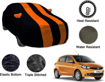 Auto Hub Car Cover For Tata Tiago (With Mirror Pockets)(Black, Orange)