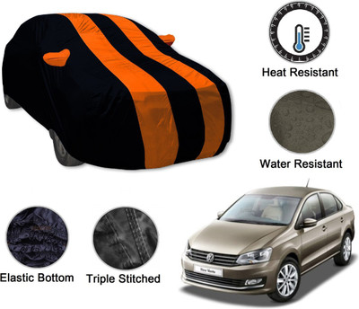 Amanzo Car Cover For Volkswagen Vento (With Mirror Pockets)(Black, Orange)