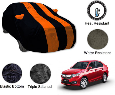 Auto Hub Car Cover For Honda Amaze (With Mirror Pockets)(Black, Orange)