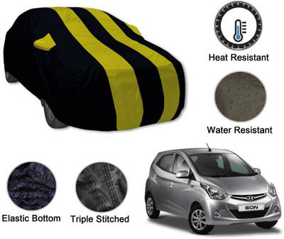 Amanzo Car Cover For Hyundai Eon (With Mirror Pockets)(Black, Yellow)