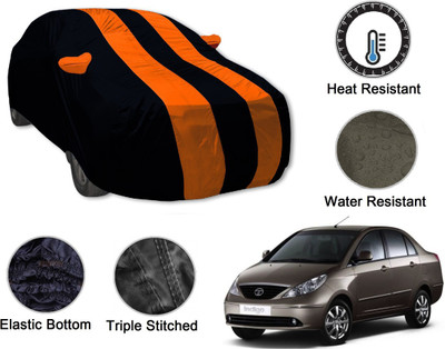 Auto Hub Car Cover For Tata Indigo CS (With Mirror Pockets)(Black, Orange)