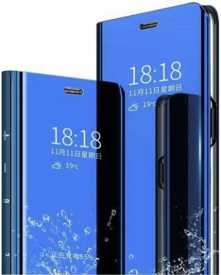 Creativo Flip Cover for REDMI POCO C3 Mirror Flip Stand Case Clear View Window Smart Hold Case Cover(Blue, Pack of: 1)