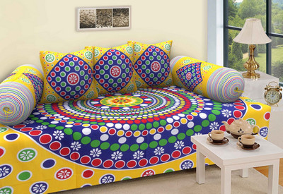 Grah Sajja Cotton Geometric Diwan Set(Multicolor)