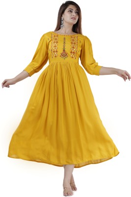 Shakshi Creations Women Fit and Flare Yellow Dress