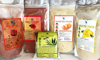 QYKKARE Jumbo Pack of Hibiscus, Orange, Lemon, Rose, and Aloe Vera Powder(500 g)