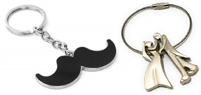 kd collections KD522 - Dancing Wired Couple Keychain & Moustache Mooch Keychain Combo (Silver Black) Key Chain