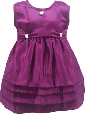 LITTLE PANDA Indi Baby Girls Midi/Knee Length Casual Dress(Purple, Sleeveless)