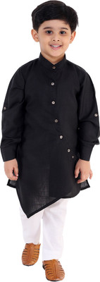 Fourfolds Boys Festive & Party Kurta and Pyjama Set(Black Pack of 2)
