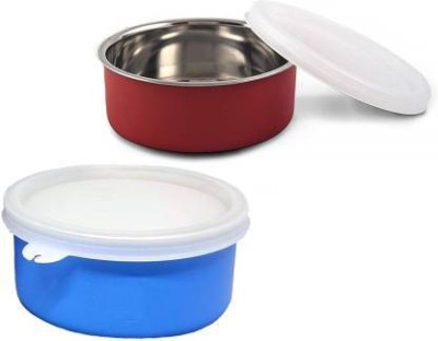 stupefying Microwave Safe Stainless Steel Small Container Lunch Box(Pack of 2 - Red, Blue) 2 Containers Lunch Box(600 ml)